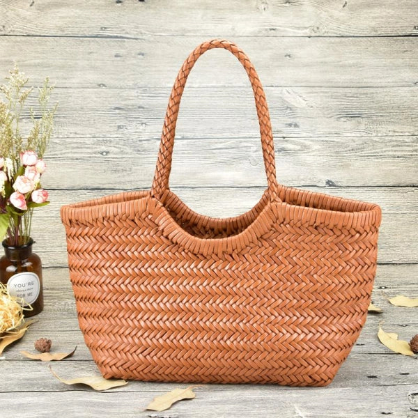 Vintage Woven Leather Crossbody Tote