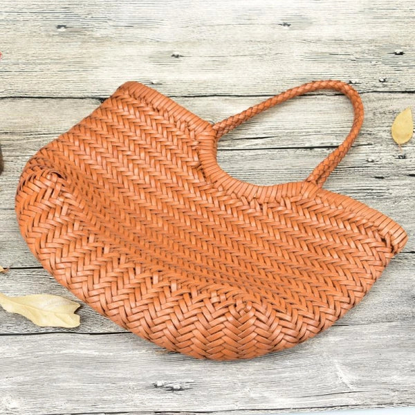 Vintage Woven Leather Crossbody Tote