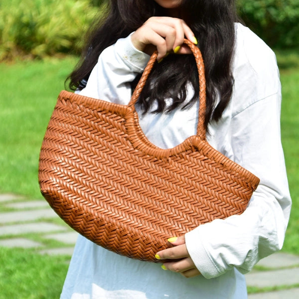 Vintage Woven Leather Crossbody Tote