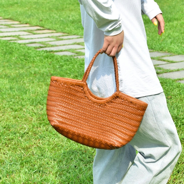 Vintage Woven Leather Crossbody Tote